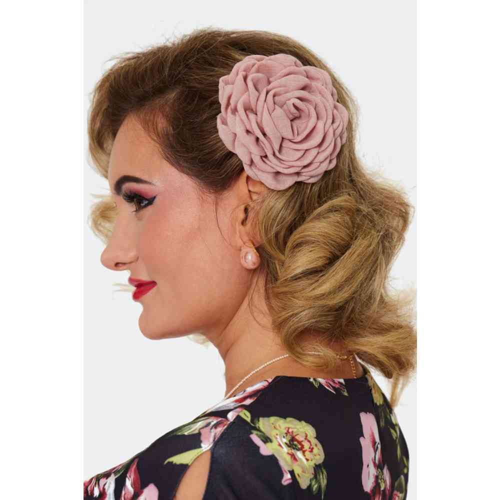 Voodoo Vixen - Large Fabric Rose Broche - Pink